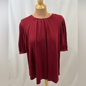 Susana Monaco Women's Burgundy Blouse XL Top Crewneck Career Short Sleeve